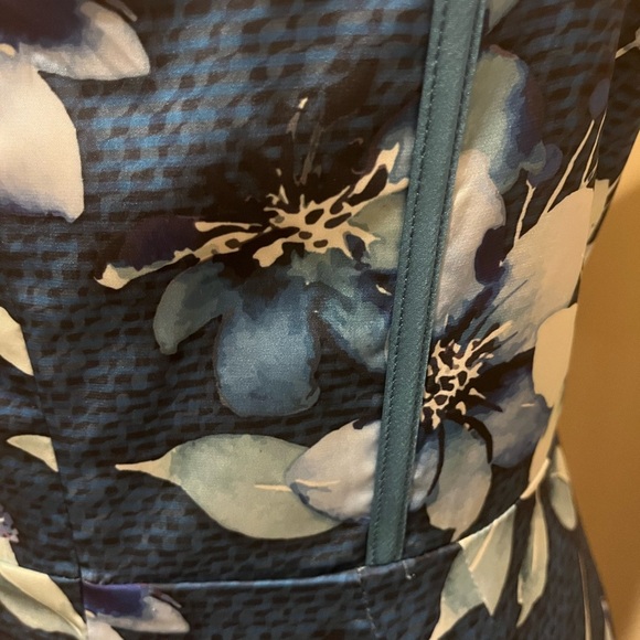 AVERIE AFINA DRAPED MIDI DRESS Teal Floral Asymmetric, Boning, size XL - Picture 5 of 12